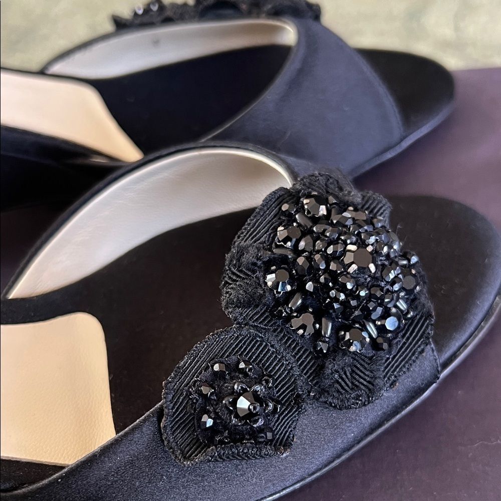 PRADA Black Wedge Sandals with Embellished Detail 38.5 - Picture 7 of 9